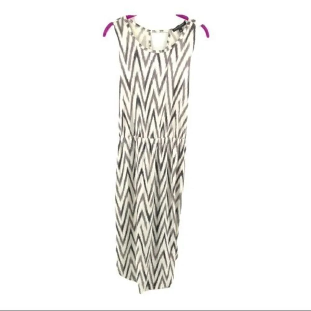 Banana Republic grey gray black white maxi dress halter top elastic waist L NEW